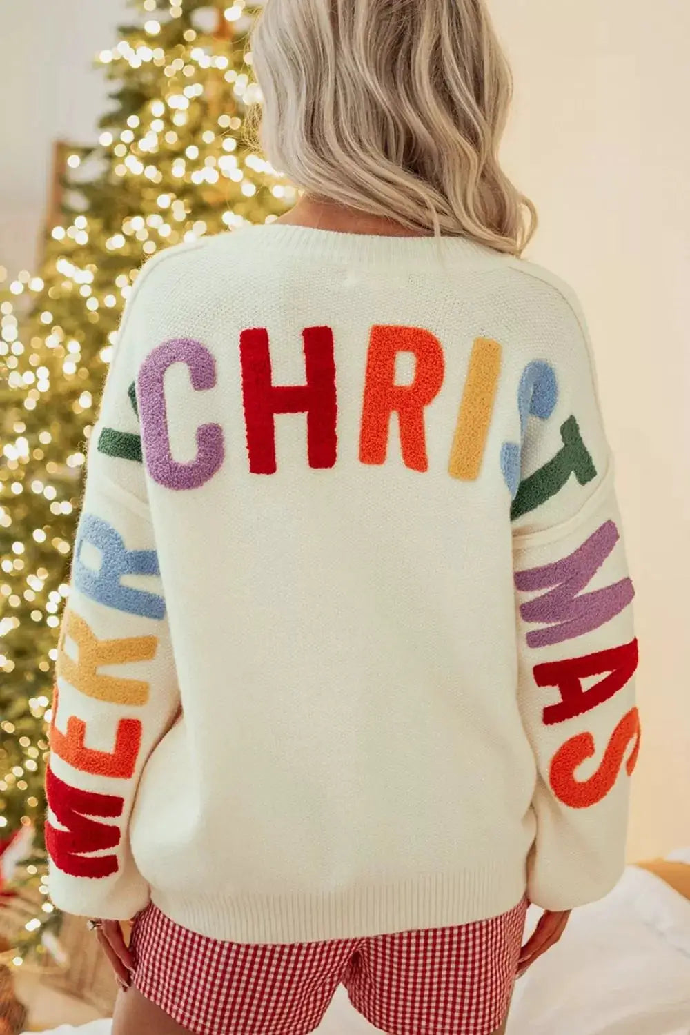 'HO HO HO' Button Up Knit Cardigan by Trendsi