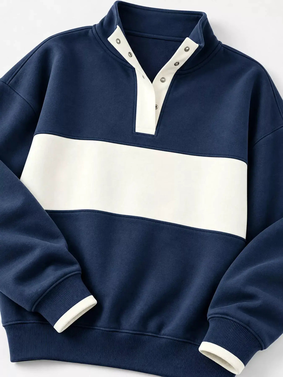 Full Size Color Block Snap-Button Sweatshirt Plus Size by Trendsi