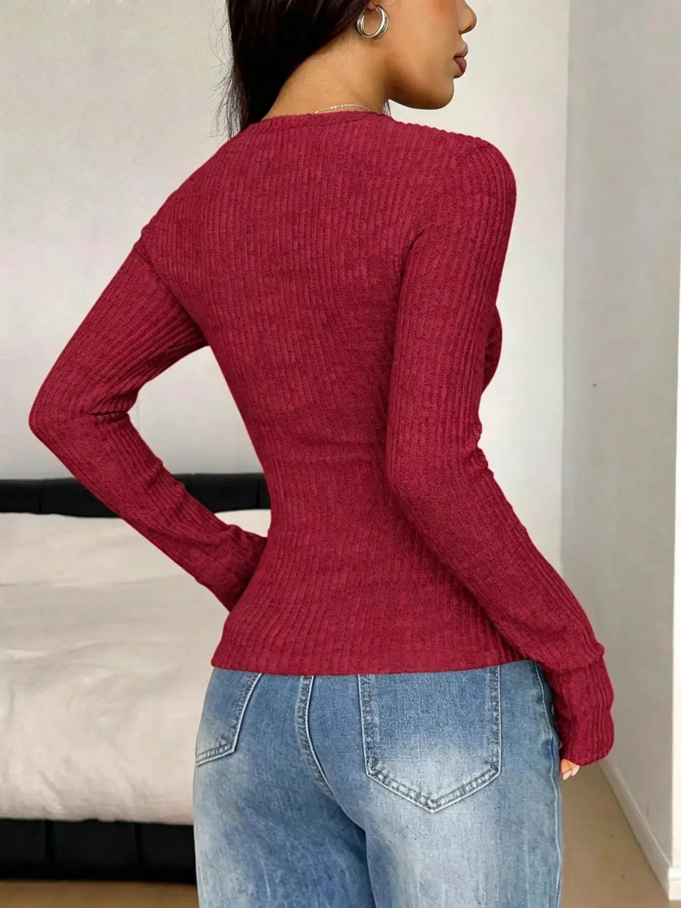 Ribbed Knit Lace Trim T-Shirt by Trendsi