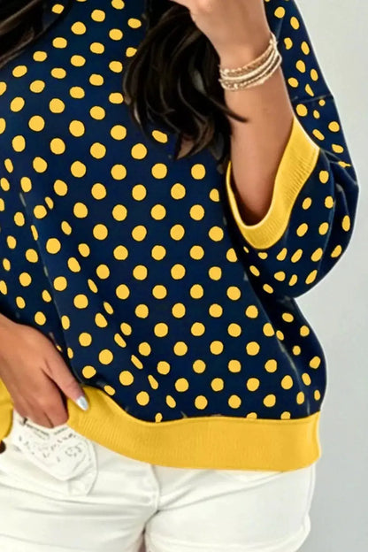 Polka Dot Sweatshirt with Contrast Trim by Trendsi