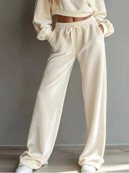 Full Size Cropped Sweatshirt and Wide-Leg Pants Set Plus Size by Trendsi
