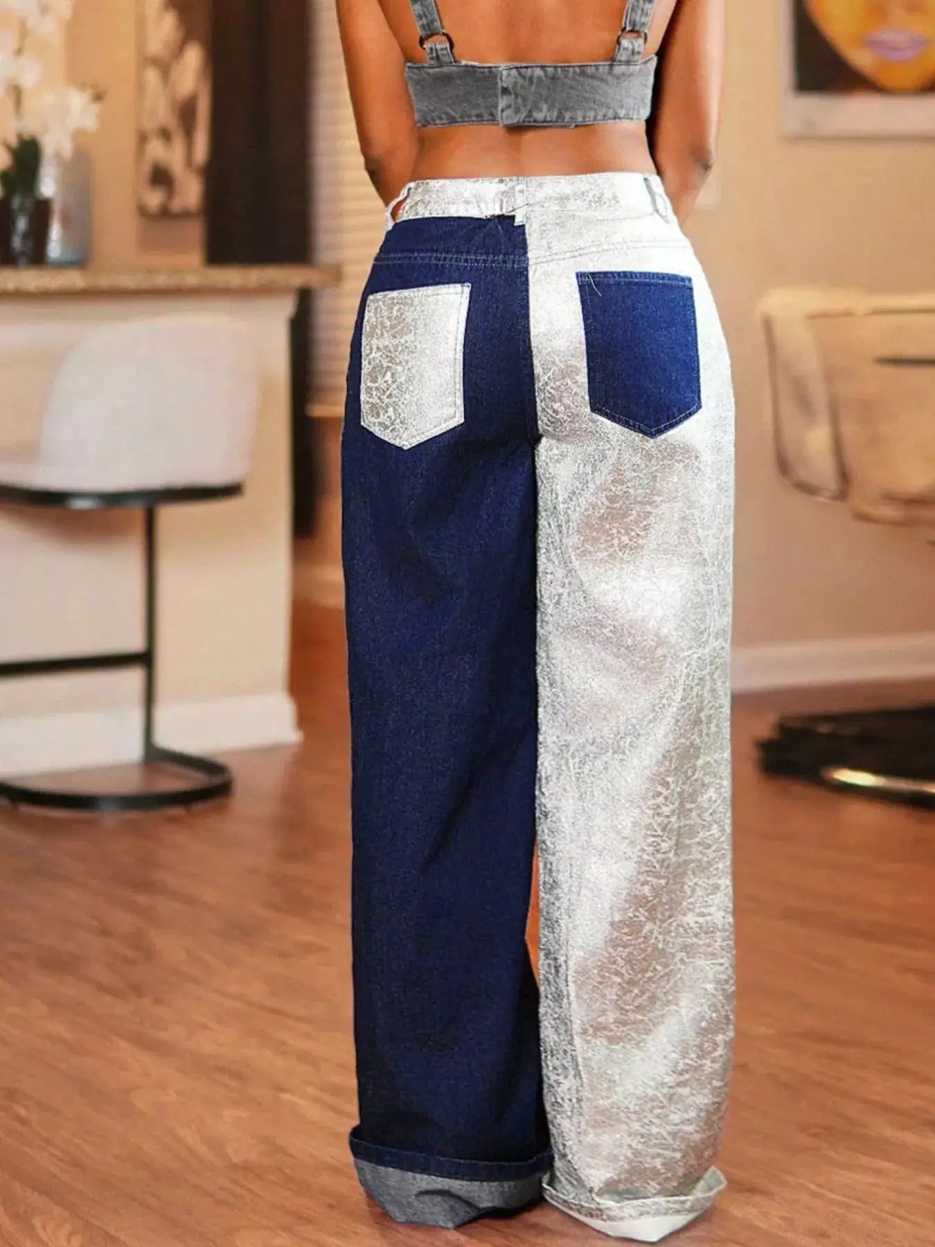 Two-Tone Wide-Leg Jeans by Trendsi