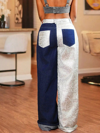 Two-Tone Wide-Leg Jeans by Trendsi
