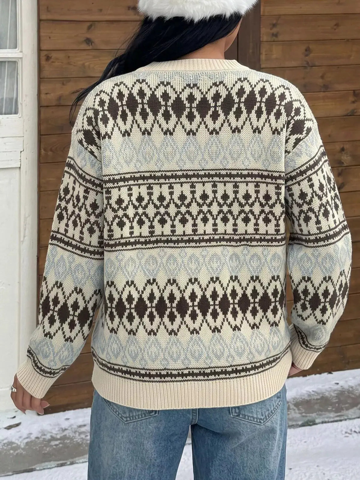 Fair Isle Pattern Crew Neck Sweater by Trendsi