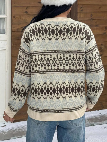 Fair Isle Pattern Crew Neck Sweater by Trendsi