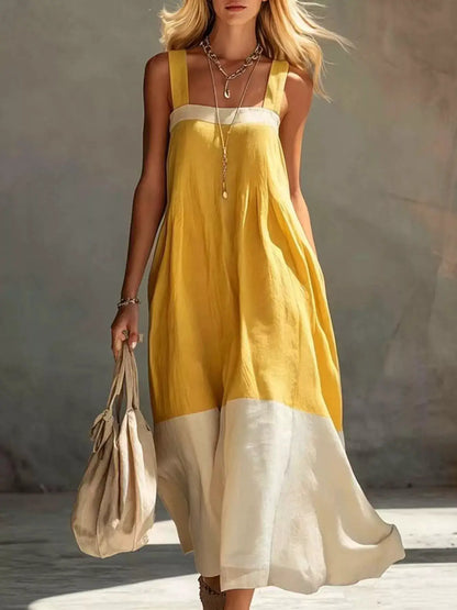 Color-Block Sleeveless Linen-Blend Midi Dress by Trendsi