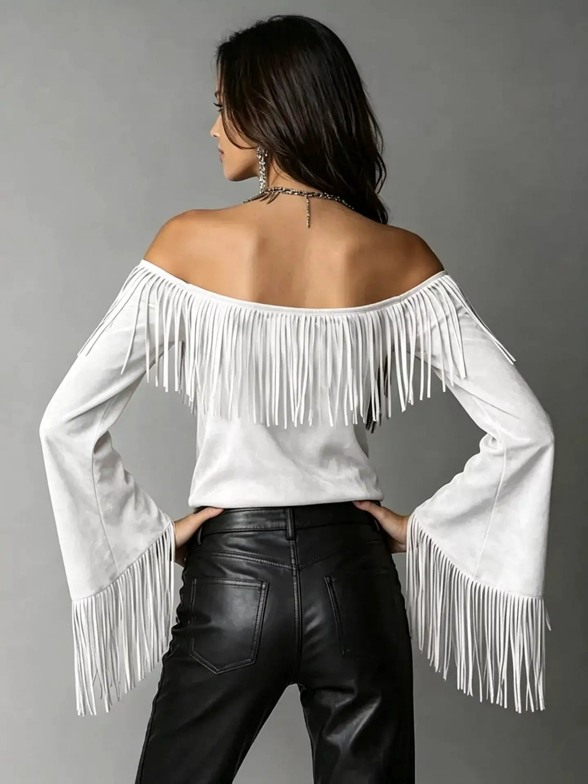 Full Size Fringed Off-Shoulder T-Shirt Plus Size by Trendsi