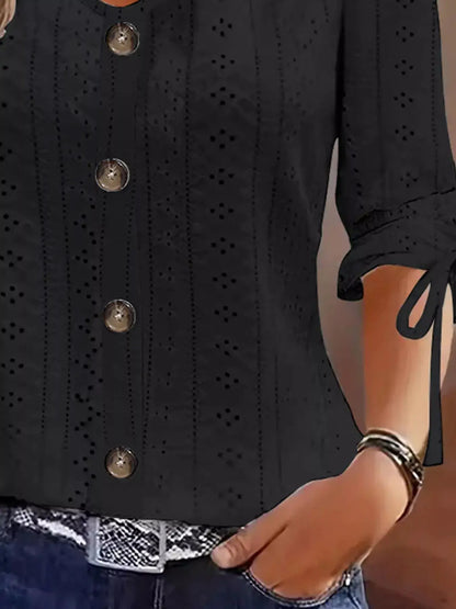 Eyelet Tie-Sleeve Detail Top by Trendsi