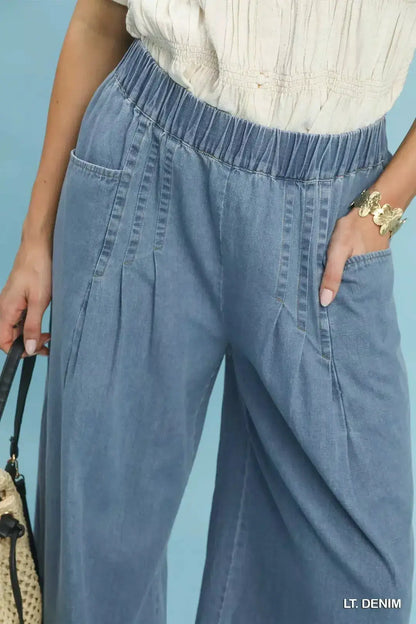 Umgee Stone Washed Wide Leg Pants by Trendsi