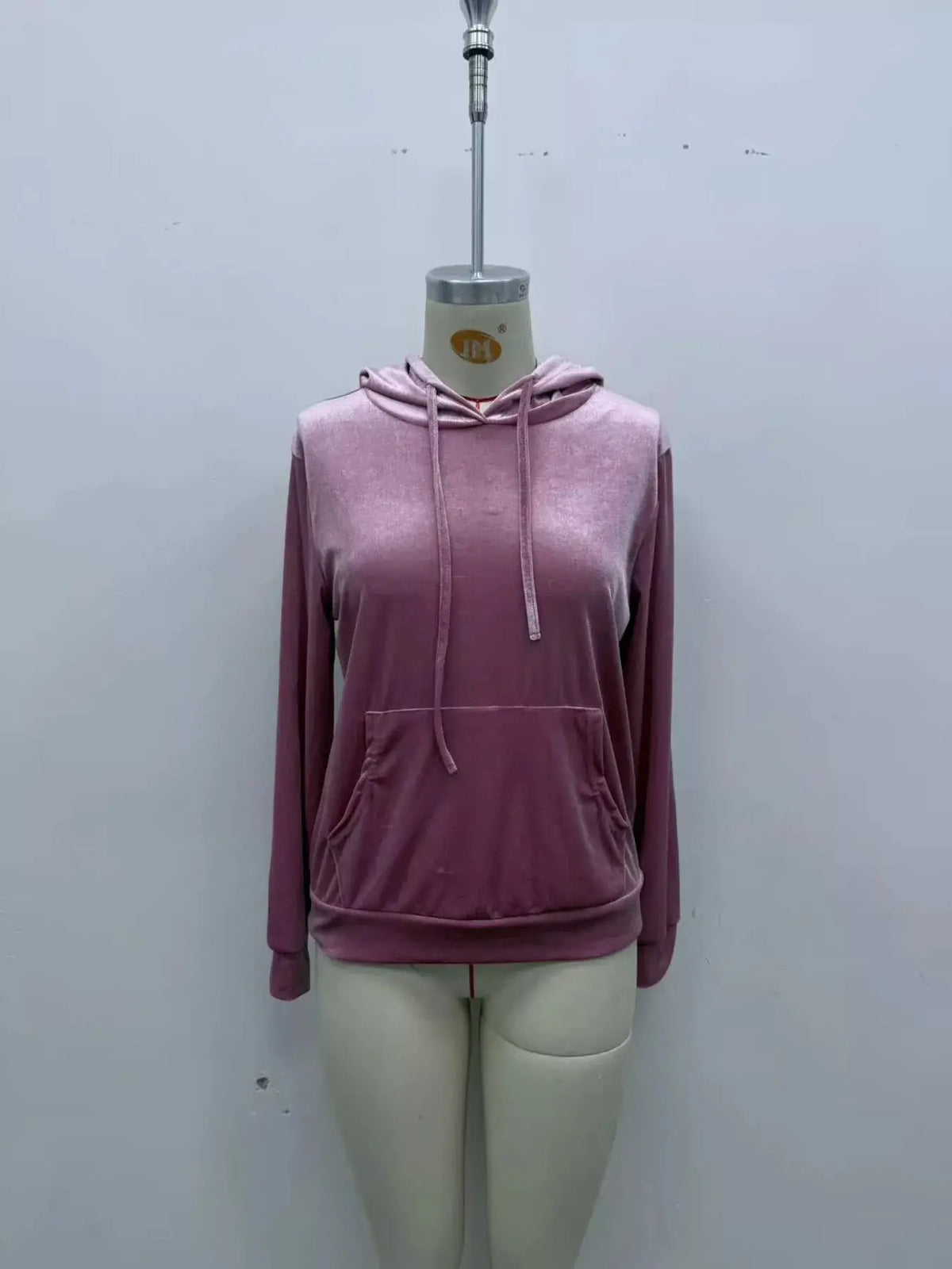 Full Size Velvet Kangaroo Pocket Hoodie Plus Size by Trendsi