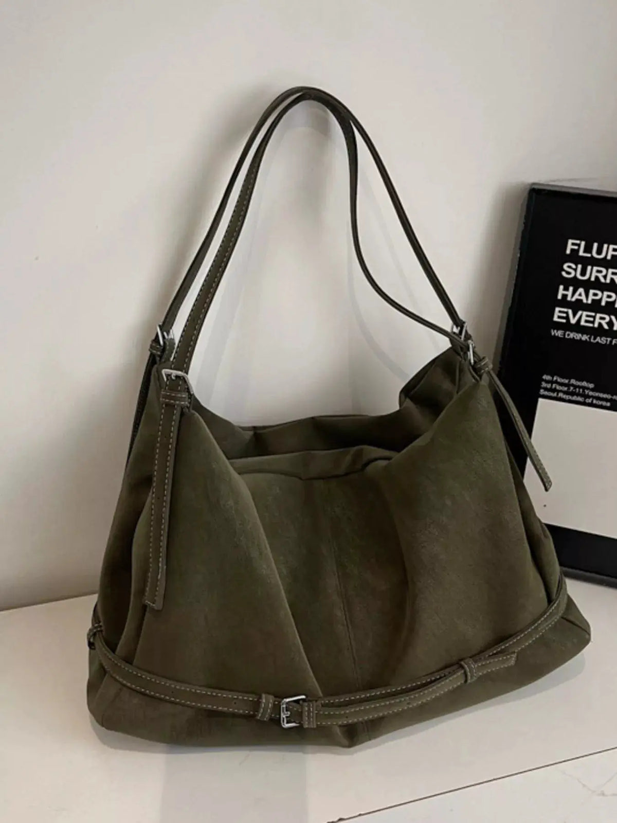 Adjustable Strap Suede Handbag by Trendsi