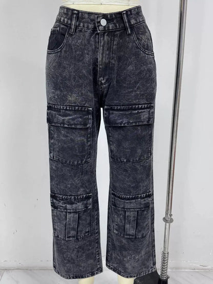 High-Waisted Wide-Leg Cargo Jeans by Trendsi