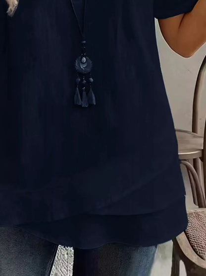 Notched Short Sleeve Blouse by Trendsi