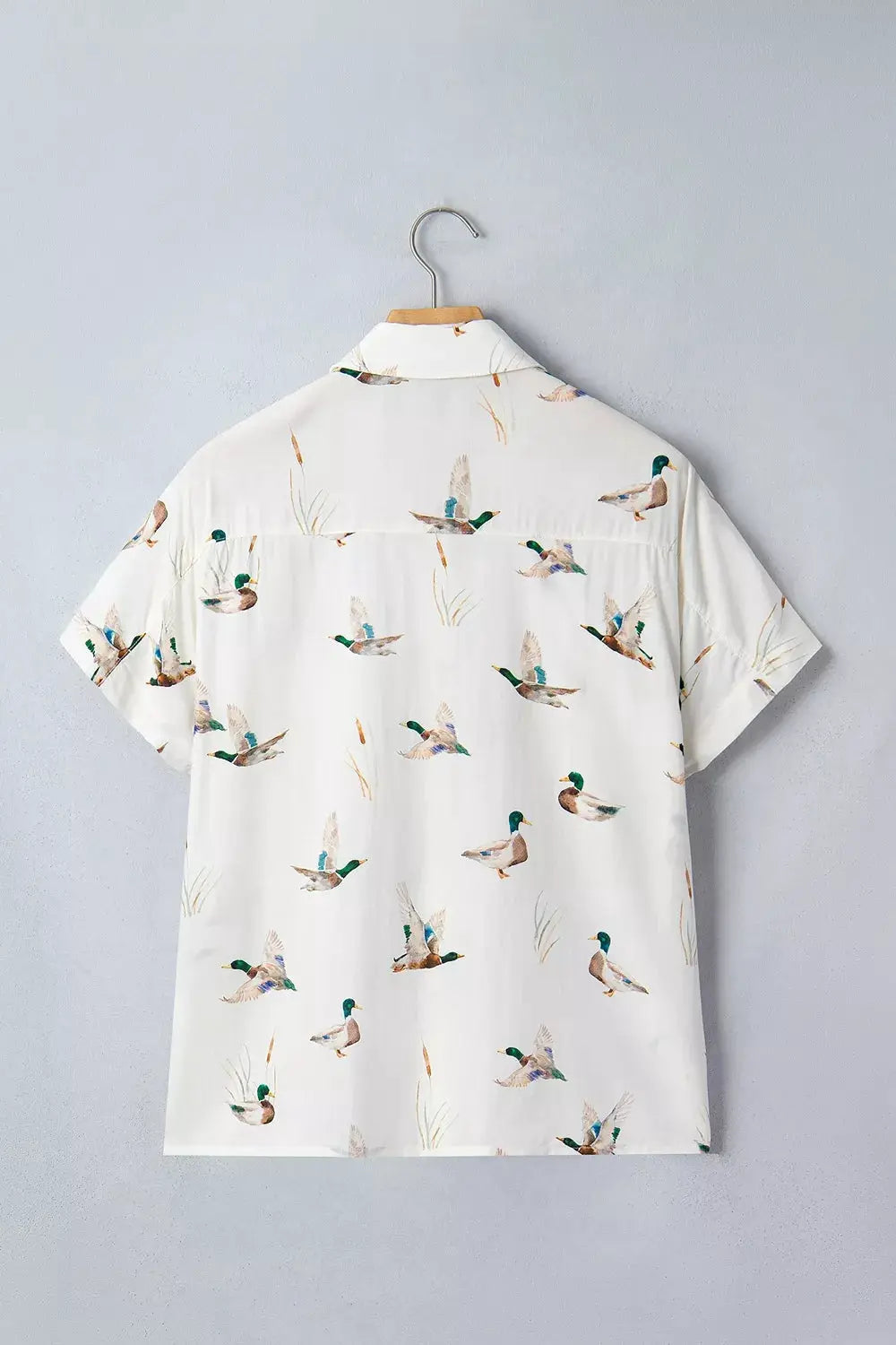 Mallard Printed Button Flap Pocket Short Sleeve Shirt by Trendsi