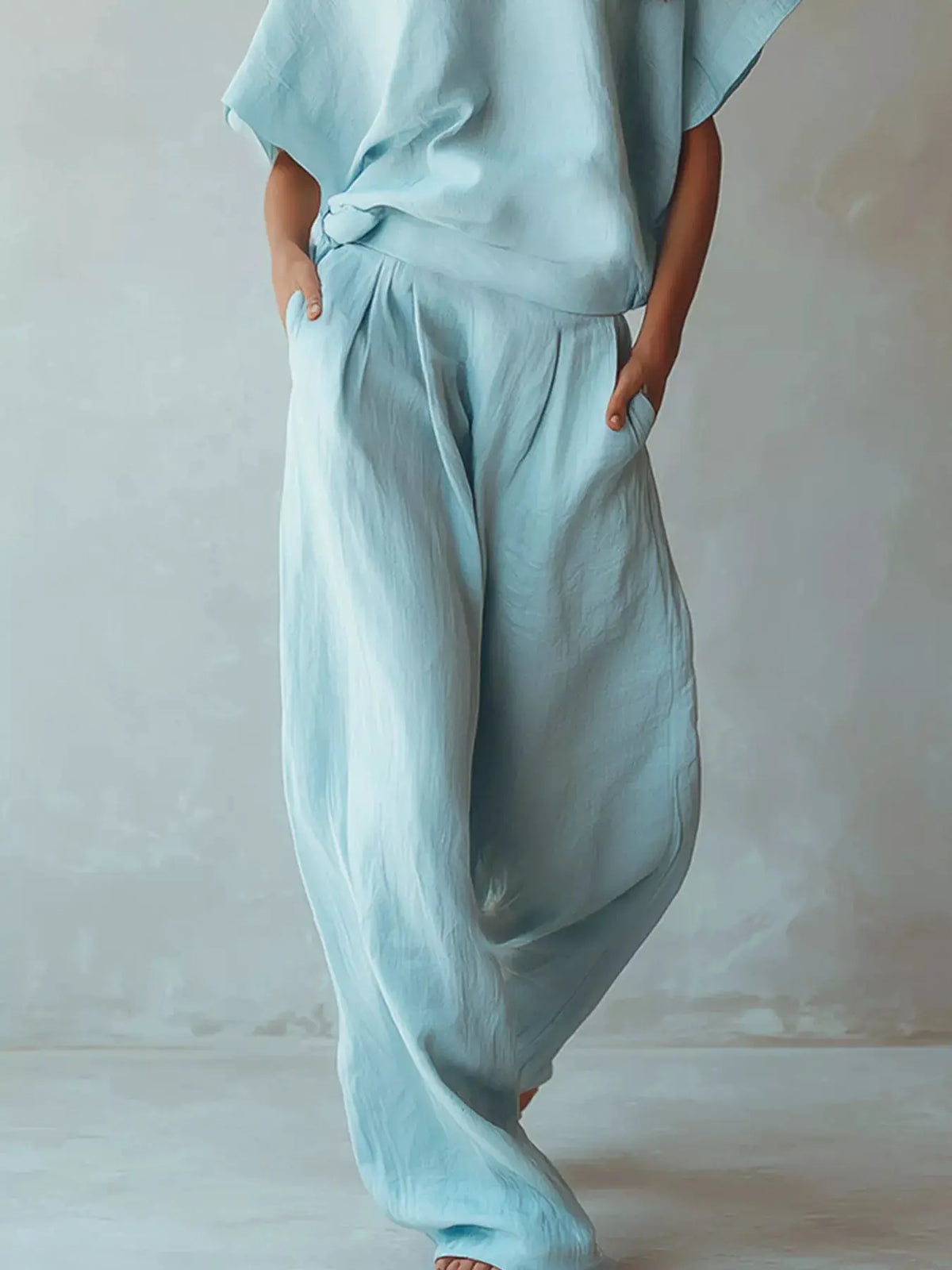 Full Size Solid Color Top and Wide-Leg Pants Set Plus Size by Trendsi