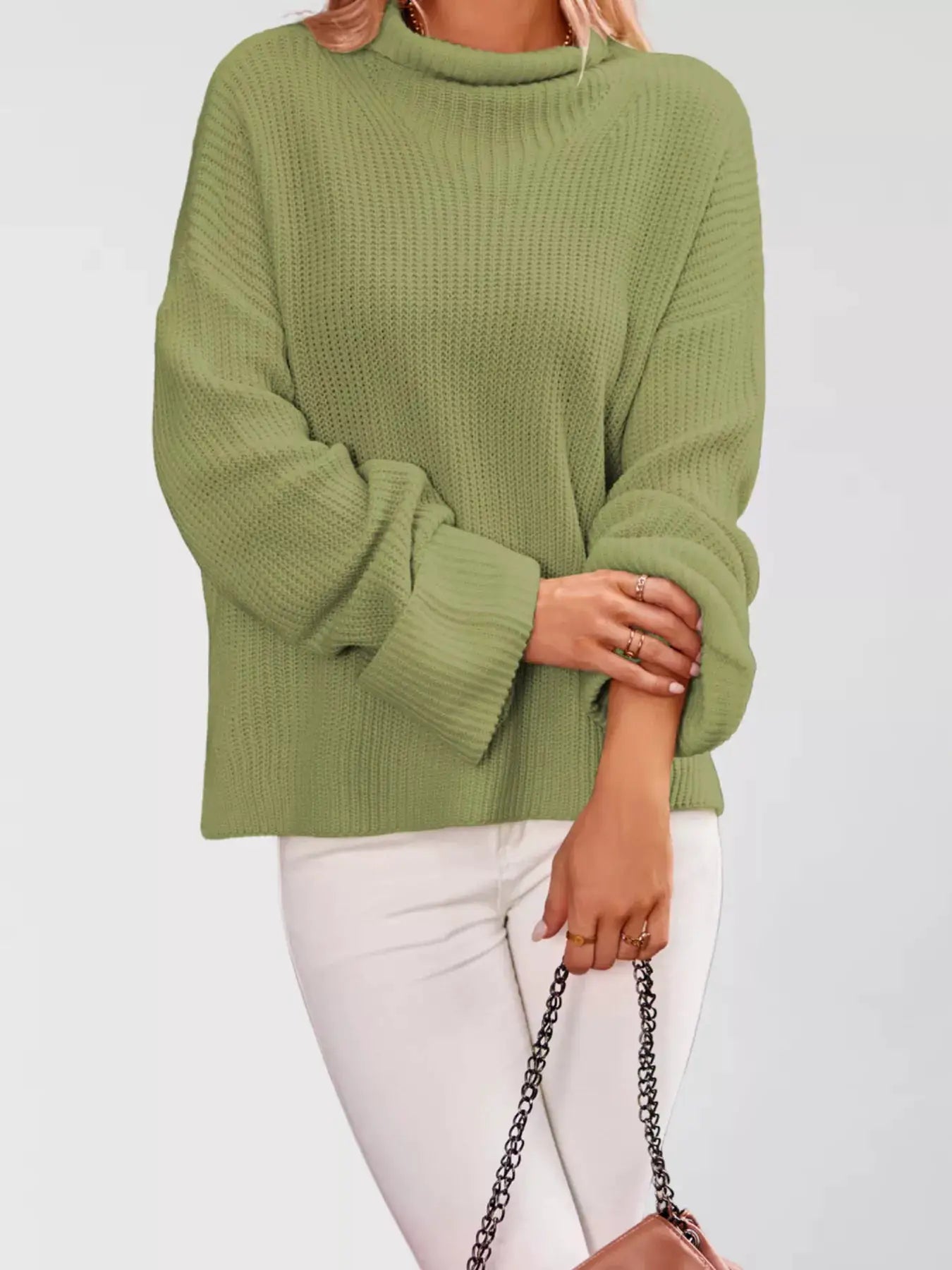 Mock Neck Dropped Shoulder Sweater by Trendsi