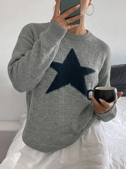Star-Patterned Dropped Shoulder Sweater by Trendsi