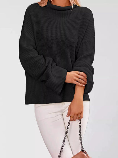 Mock Neck Dropped Shoulder Sweater by Trendsi
