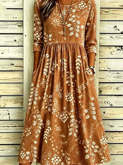 Full Size Printed Midi Dress with Pockets Plus Size by Trendsi
