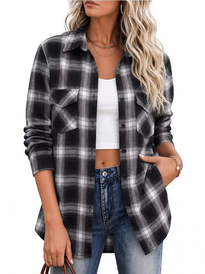 Casual Plaid Button-Down Shirt by Trendsi