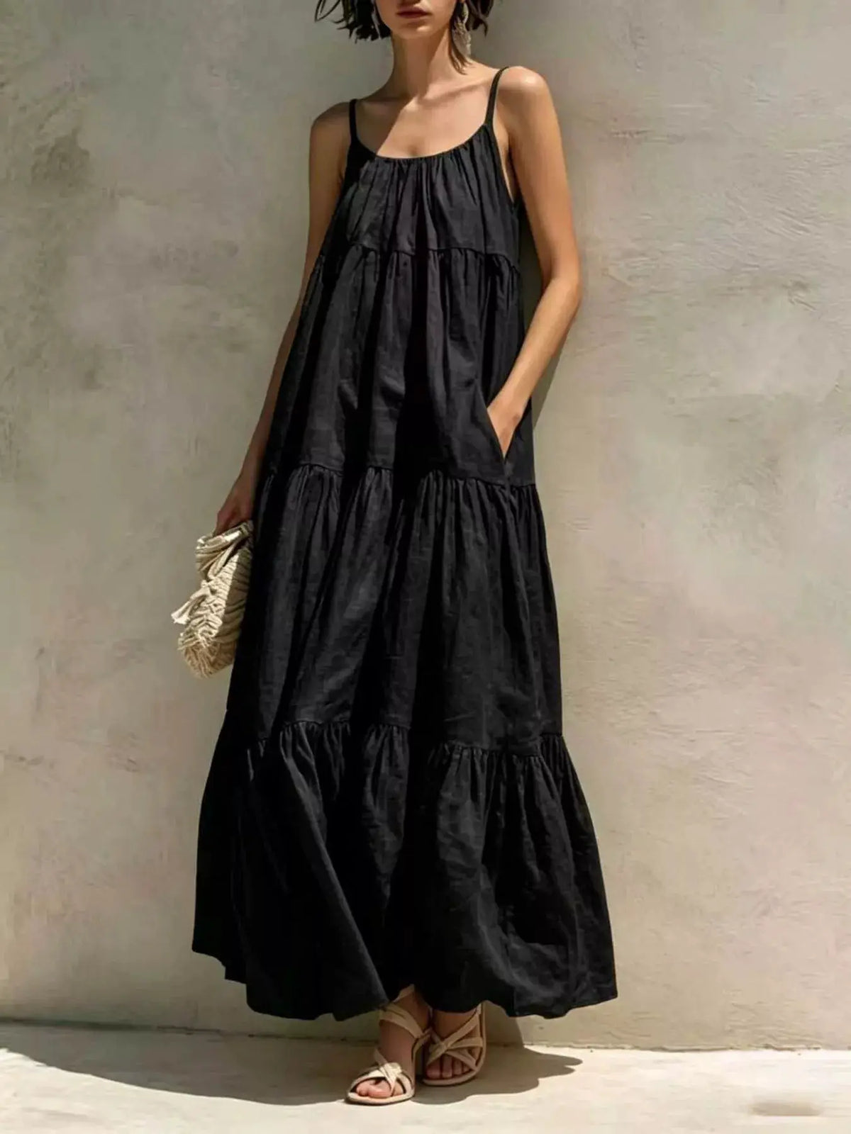 Tiered Scoop Neck Maxi Dress by Trendsi