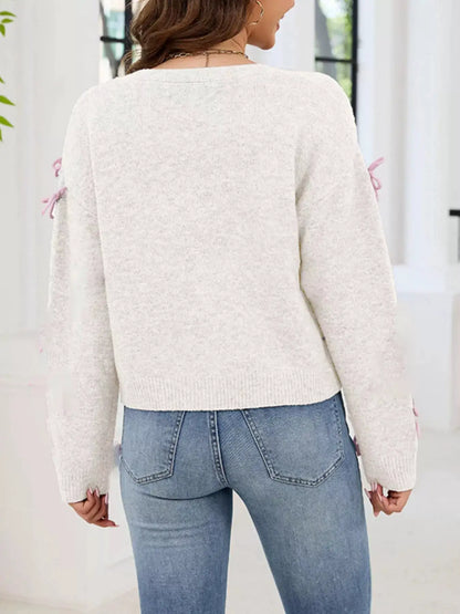 Bow Button Up Cardigan by Trendsi