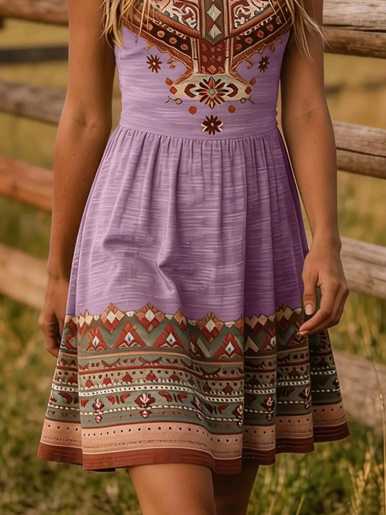 Tribal Print Sleeveless A-Line Summer Dress by Trendsi