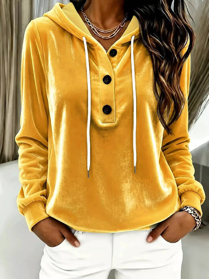 Full Size Drawstring Button Detail Hoodie Plus Size by Trendsi