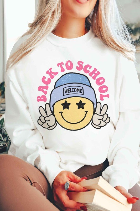 BACK TO SCHOOL HAPPY FACE Graphic Sweatshirt - Bitsy Gypsy Boutique