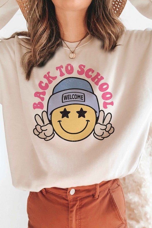 BACK TO SCHOOL HAPPY FACE Graphic Sweatshirt - Bitsy Gypsy Boutique