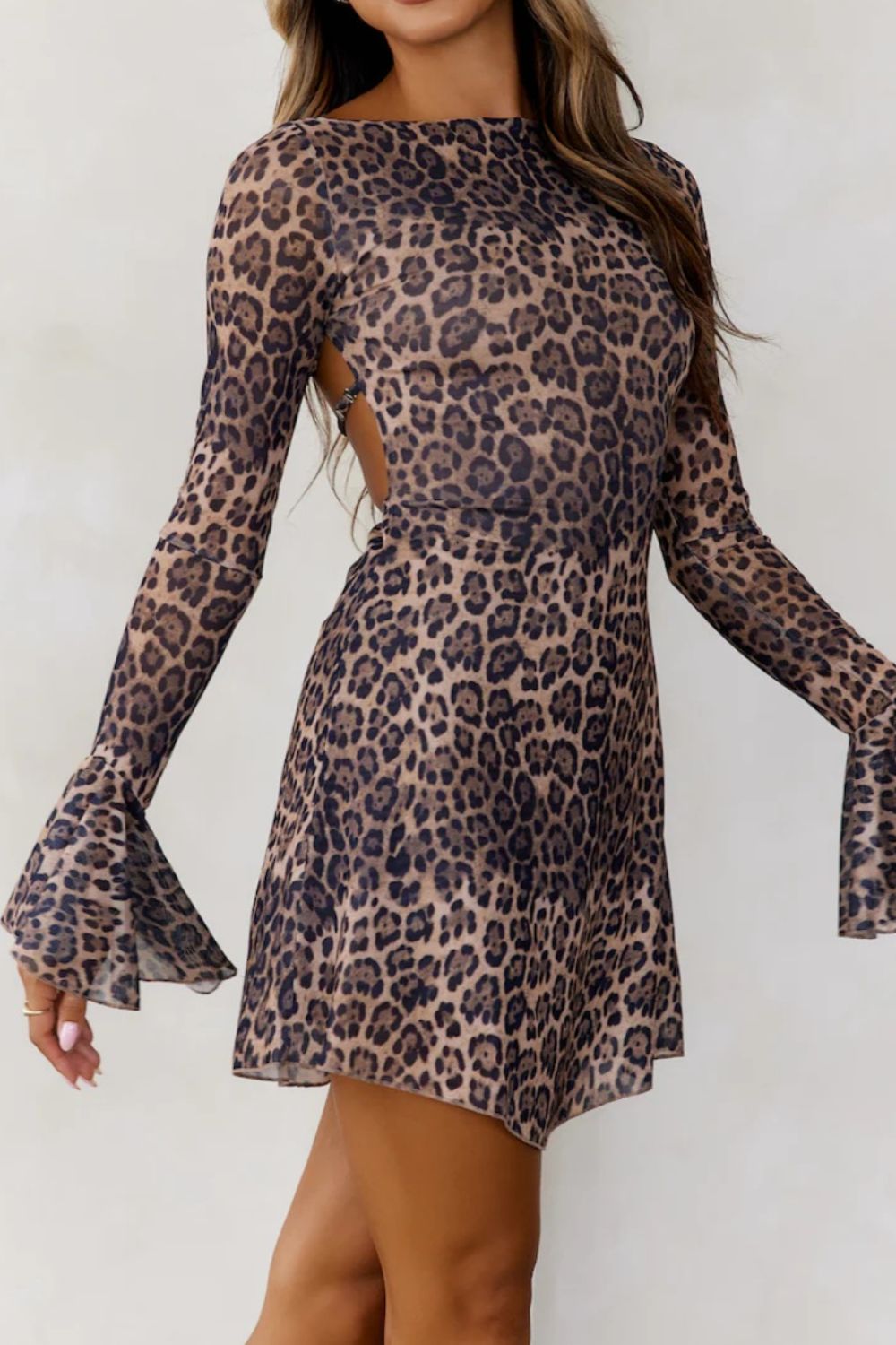 Backless Leopard Flare Sleeve Dress - Bitsy Gypsy Boutique