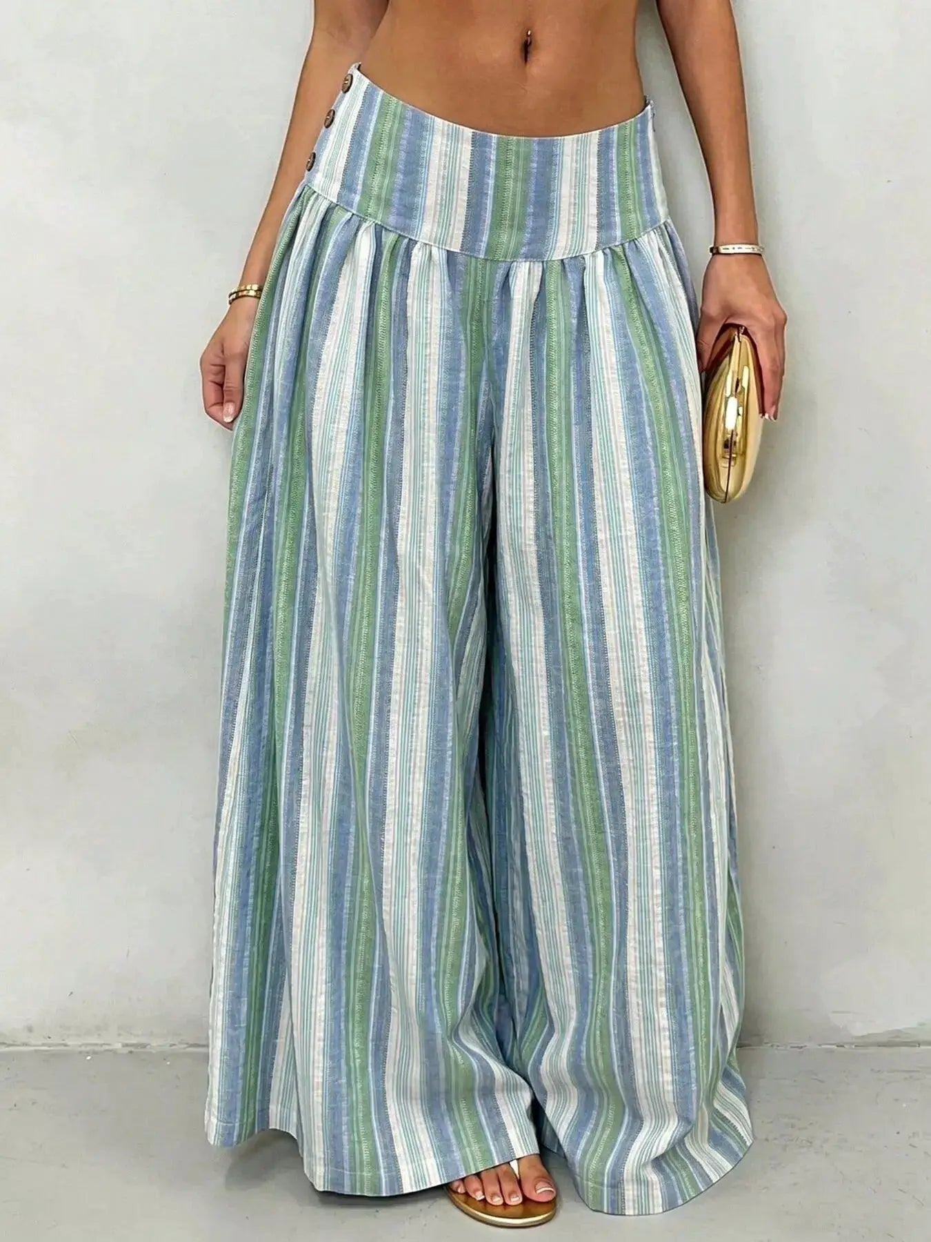 High-Waisted Striped Wide-Leg Casual Pants by Trendsi