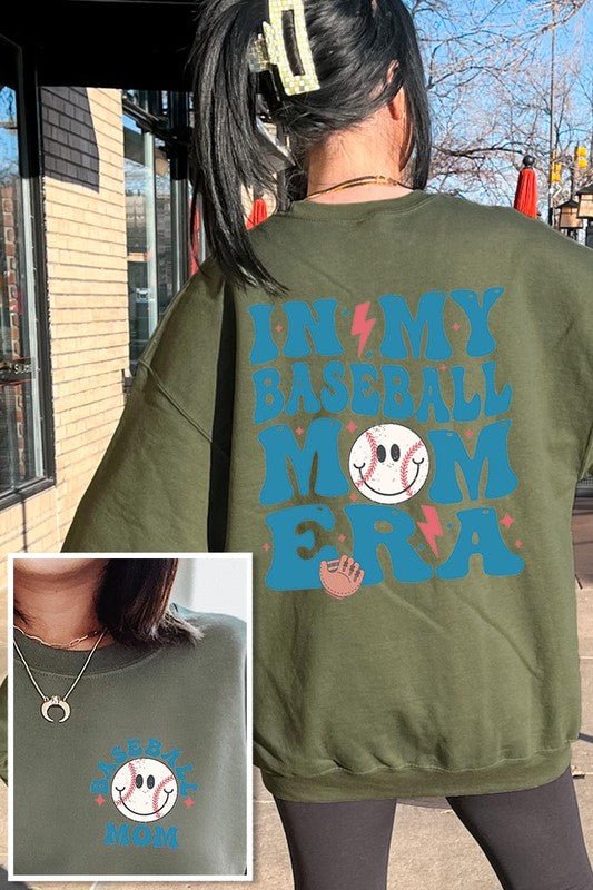 Baseball Mom Front Back Graphic Fleece Sweatshirts - Bitsy Gypsy Boutique