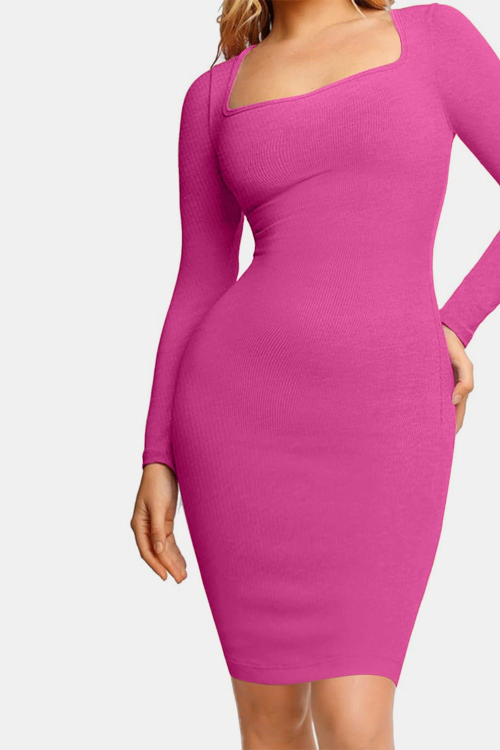 Basic Bae Full Size Built - In Shapewear Square Neck Long Sleeve Dress - Bitsy Gypsy Boutique