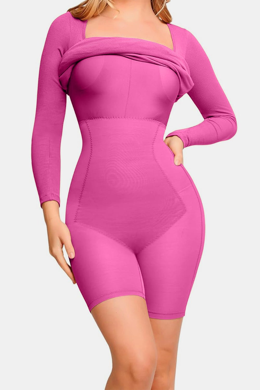 Basic Bae Full Size Built - In Shapewear Square Neck Long Sleeve Dress - Bitsy Gypsy Boutique