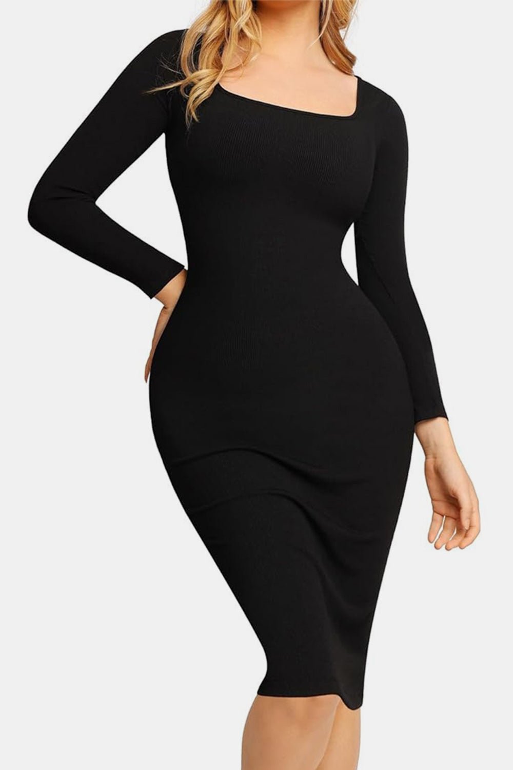 Basic Bae Full Size Built - In Shapewear Square Neck Long Sleeve Dress - Bitsy Gypsy Boutique