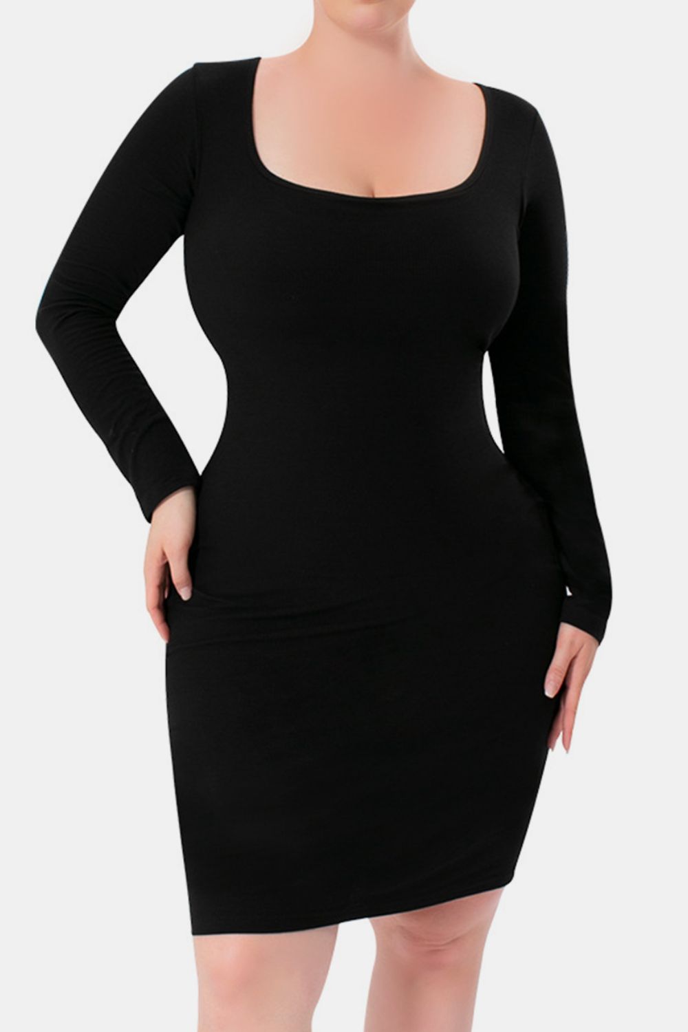 Basic Bae Full Size Built - In Shapewear Square Neck Long Sleeve Dress - Bitsy Gypsy Boutique