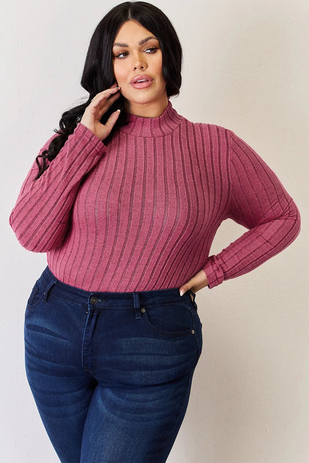 Basic Bae Full Size Ribbed Mock Neck Long Sleeve T-Shirt - Bitsy Gypsy Boutique