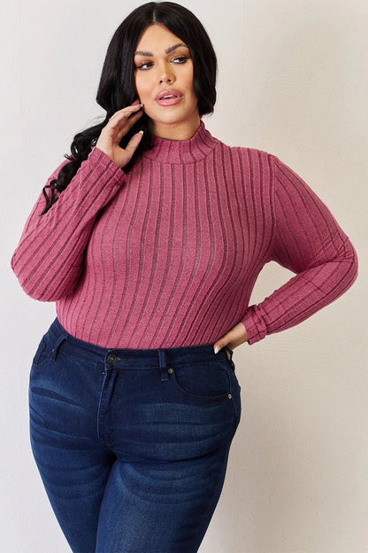 Basic Bae Full Size Ribbed Mock Neck Long Sleeve T-Shirt - Bitsy Gypsy Boutique