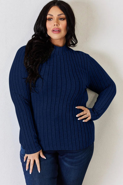 Basic Bae Full Size Ribbed Mock Neck Long Sleeve T-Shirt - Bitsy Gypsy Boutique