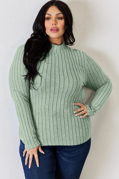 Basic Bae Full Size Ribbed Mock Neck Long Sleeve T-Shirt - Bitsy Gypsy Boutique