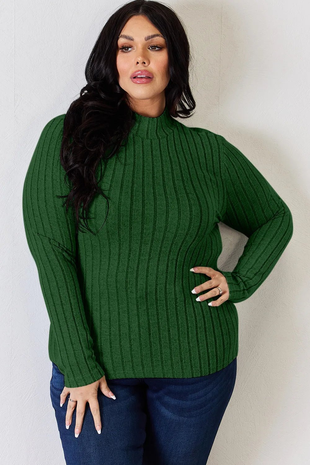 Basic Bae Full Size Ribbed Mock Neck Long Sleeve T-Shirt - Bitsy Gypsy Boutique