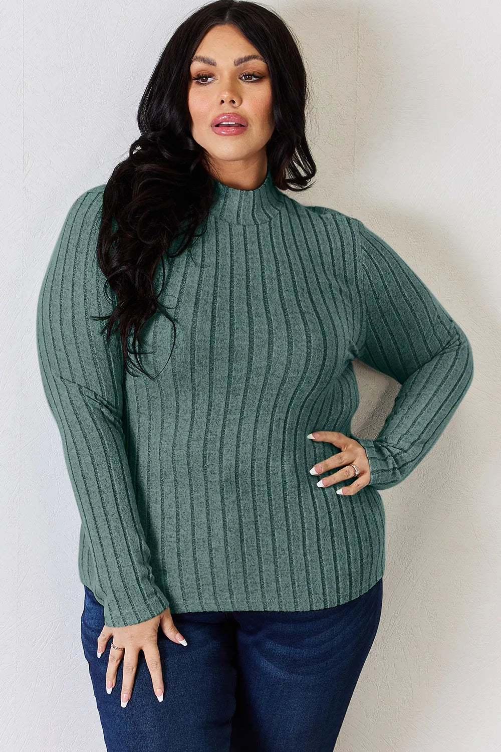 Basic Bae Full Size Ribbed Mock Neck Long Sleeve T-Shirt - Bitsy Gypsy Boutique