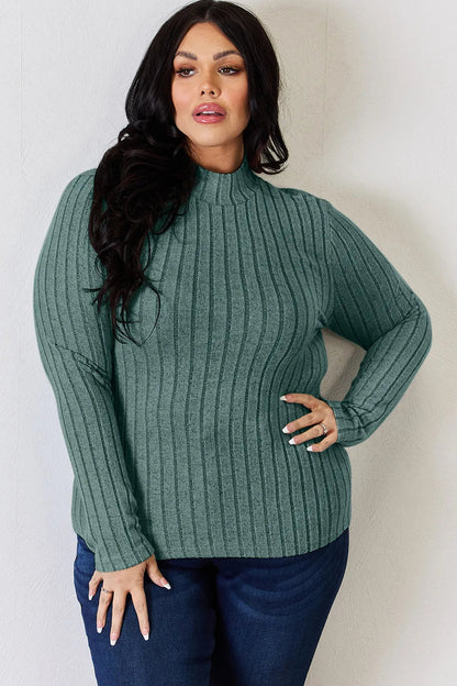 Basic Bae Full Size Ribbed Mock Neck Long Sleeve T-Shirt - Bitsy Gypsy Boutique