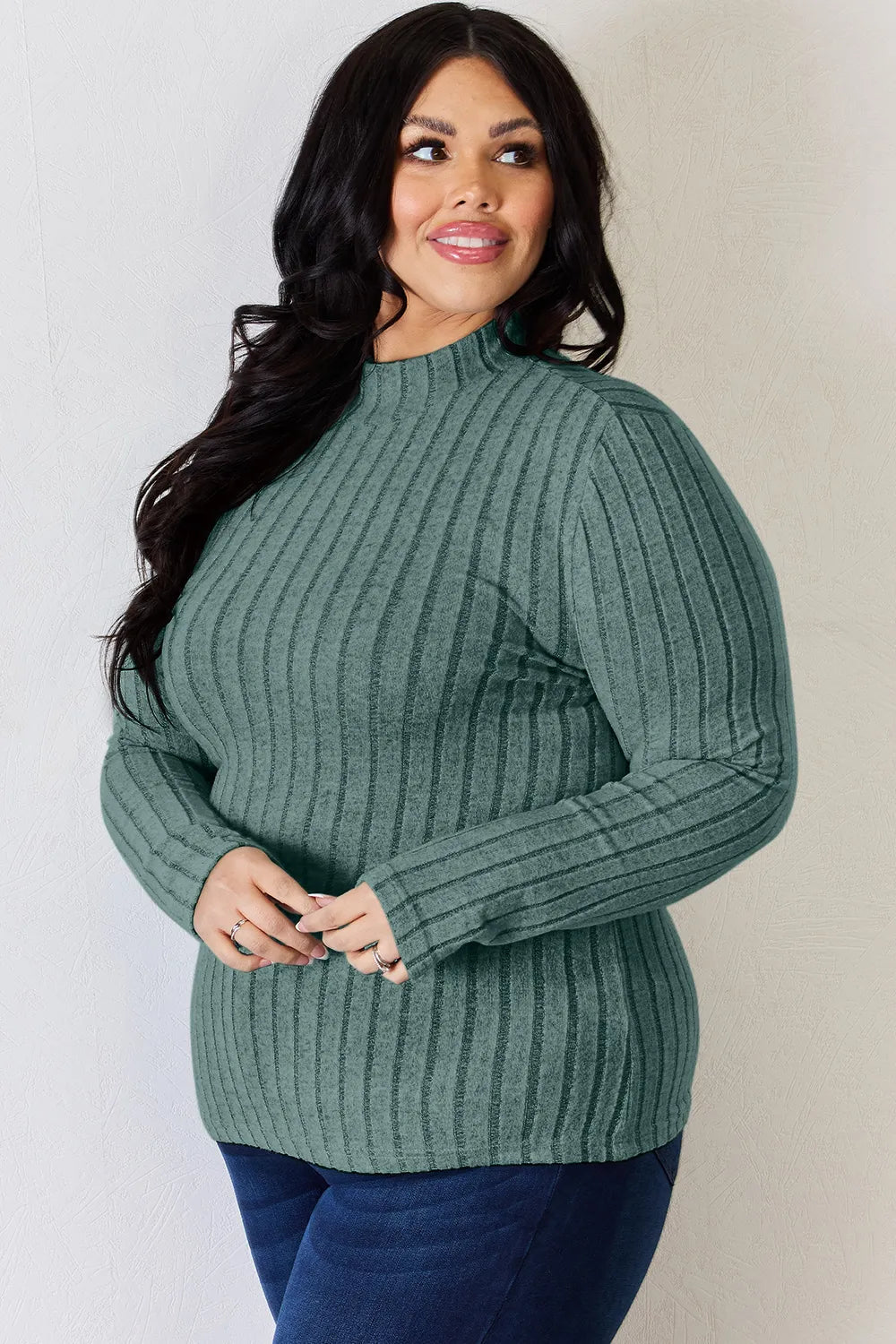 Basic Bae Full Size Ribbed Mock Neck Long Sleeve T-Shirt - Bitsy Gypsy Boutique