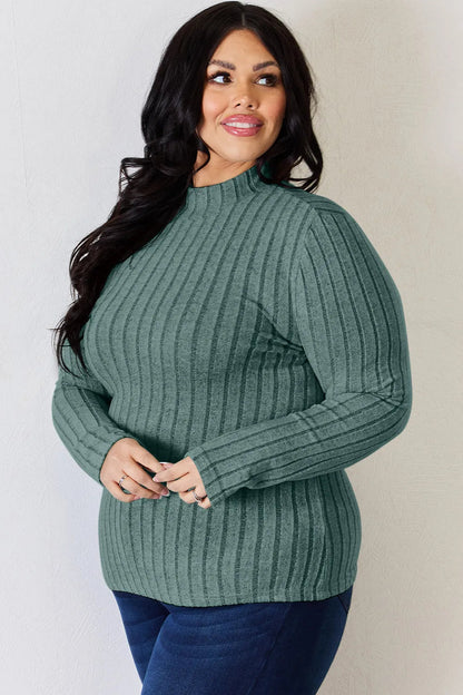 Basic Bae Full Size Ribbed Mock Neck Long Sleeve T-Shirt - Bitsy Gypsy Boutique