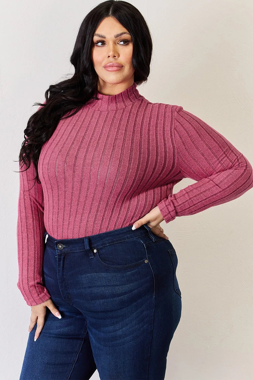 Basic Bae Full Size Ribbed Mock Neck Long Sleeve T-Shirt - Bitsy Gypsy Boutique