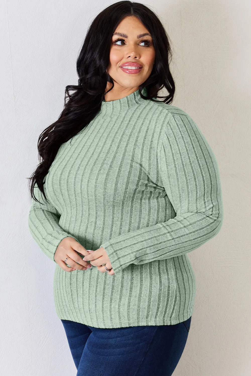 Basic Bae Full Size Ribbed Mock Neck Long Sleeve T-Shirt - Bitsy Gypsy Boutique