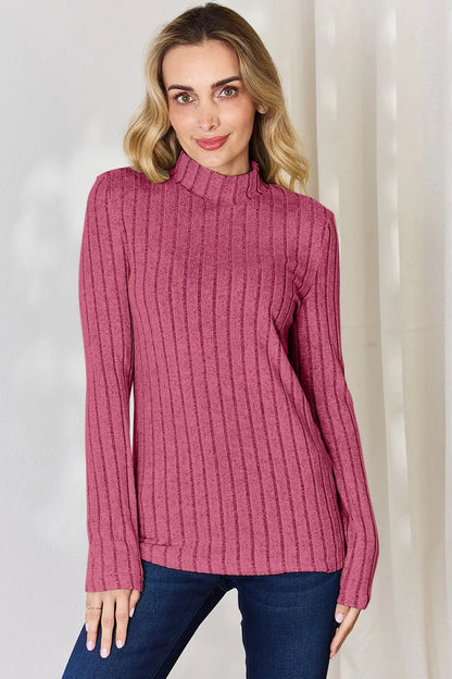 Basic Bae Full Size Ribbed Mock Neck Long Sleeve T-Shirt - Bitsy Gypsy Boutique