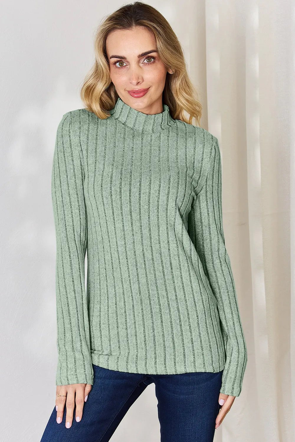 Basic Bae Full Size Ribbed Mock Neck Long Sleeve T-Shirt - Bitsy Gypsy Boutique
